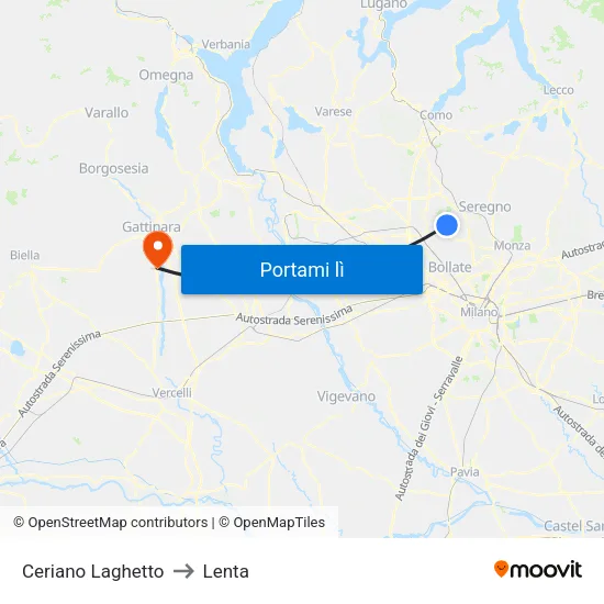 Ceriano Laghetto to Lenta map