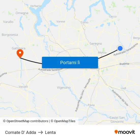 Cornate D' Adda to Lenta map