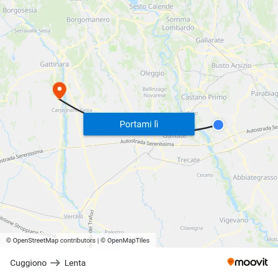 Cuggiono to Lenta map