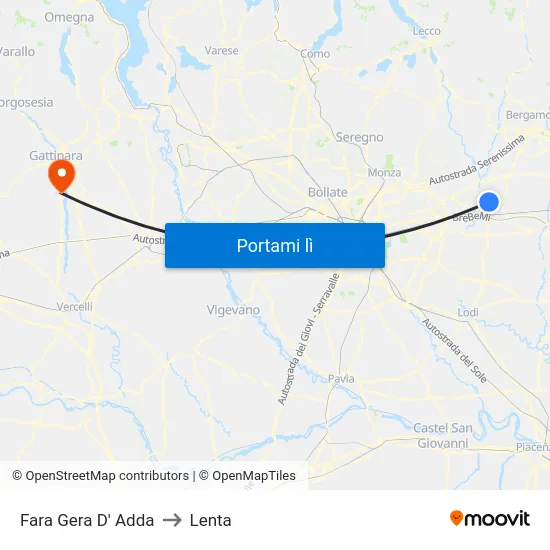 Fara Gera D' Adda to Lenta map