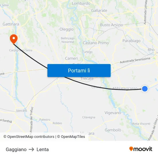 Gaggiano to Lenta map