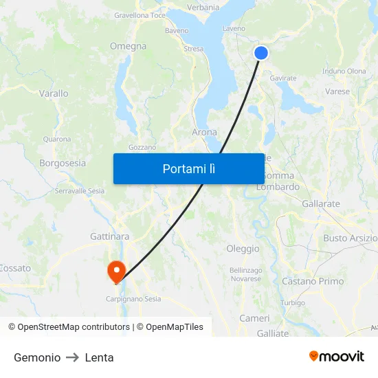 Gemonio to Lenta map