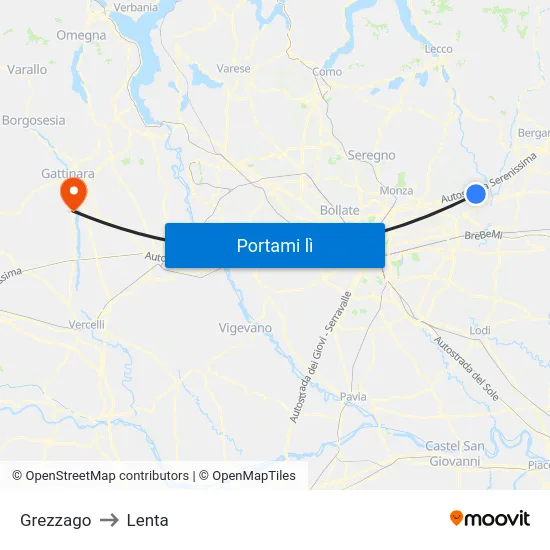 Grezzago to Lenta map