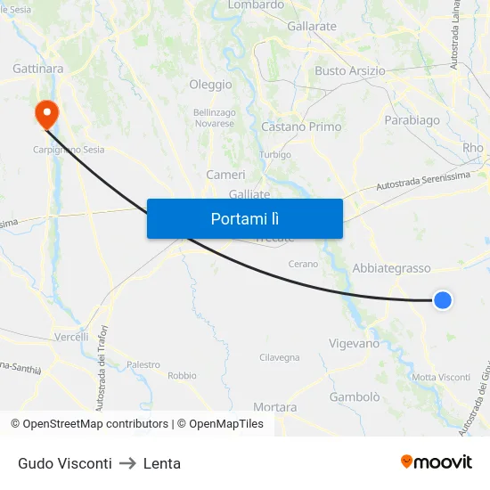 Gudo Visconti to Lenta map