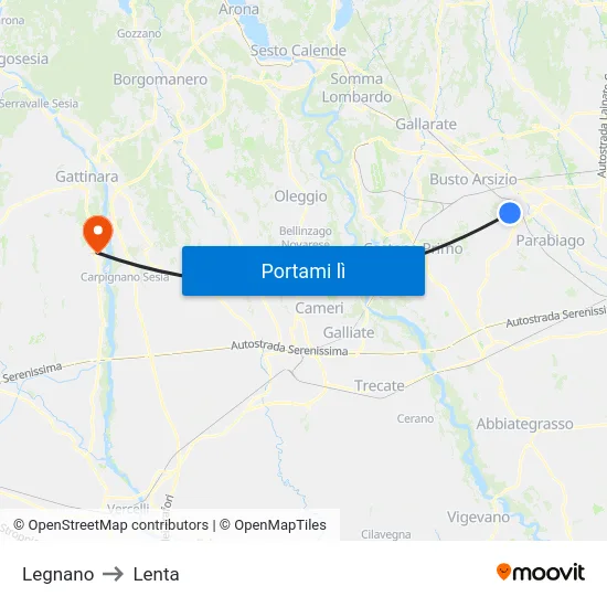 Legnano to Lenta map