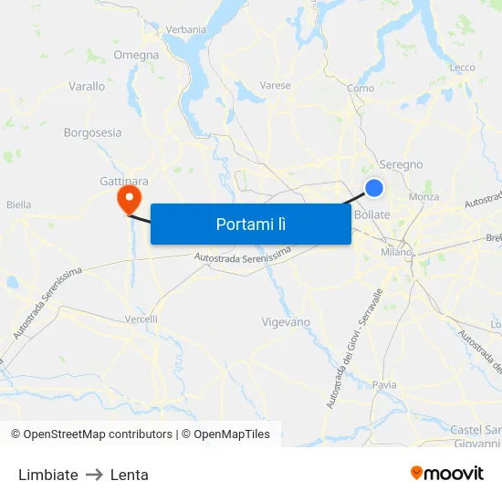 Limbiate to Lenta map