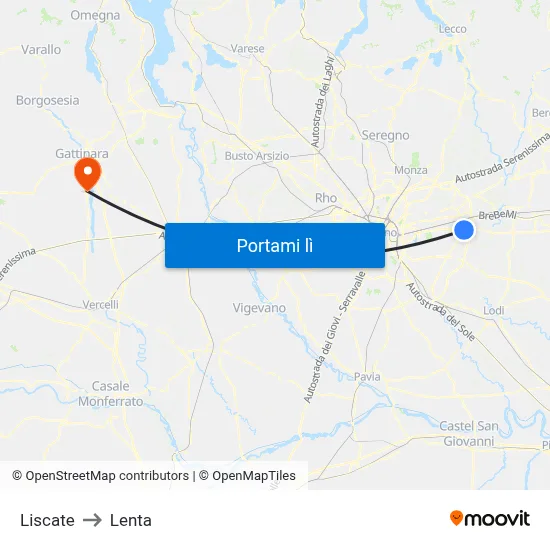 Liscate to Lenta map