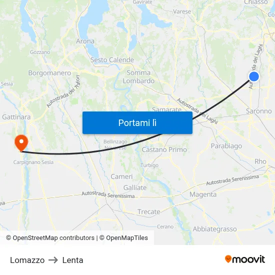 Lomazzo to Lenta map