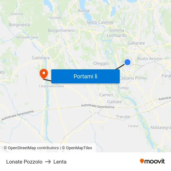 Lonate Pozzolo to Lenta map