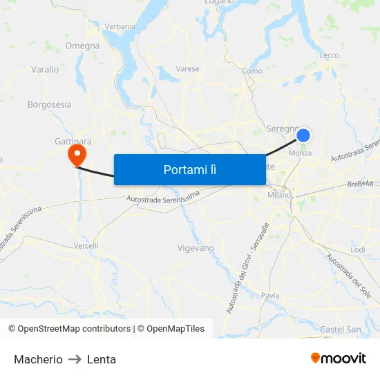 Macherio to Lenta map