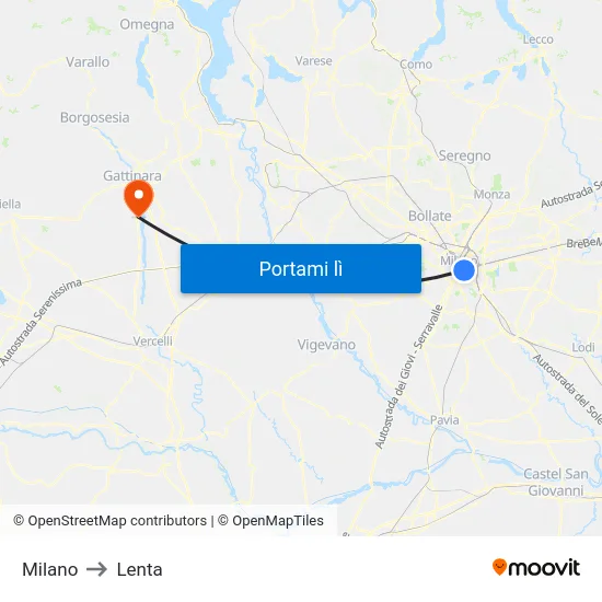Milano to Lenta map
