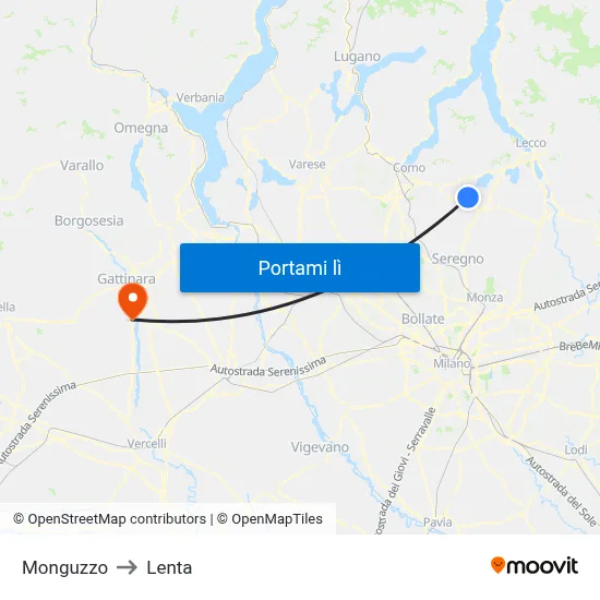 Monguzzo to Lenta map