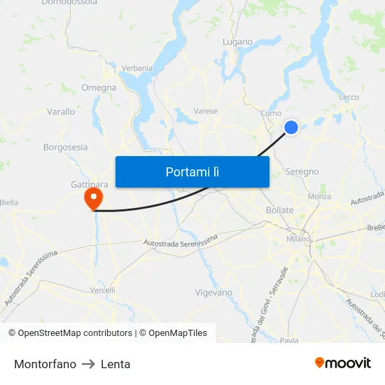Montorfano to Lenta map