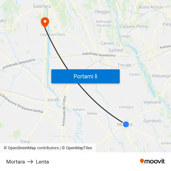 Mortara to Lenta map