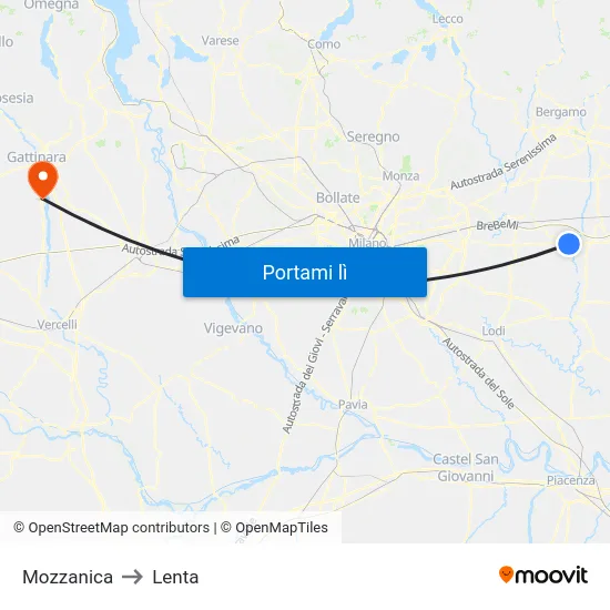 Mozzanica to Lenta map