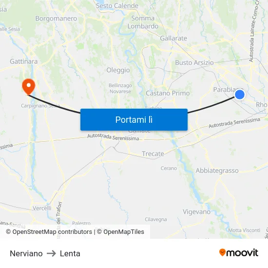 Nerviano to Lenta map