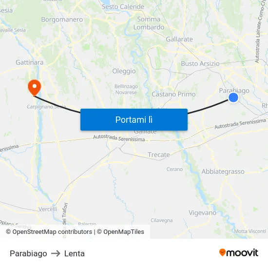 Parabiago to Lenta map