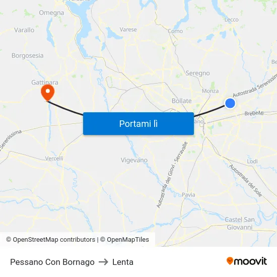 Pessano Con Bornago to Lenta map