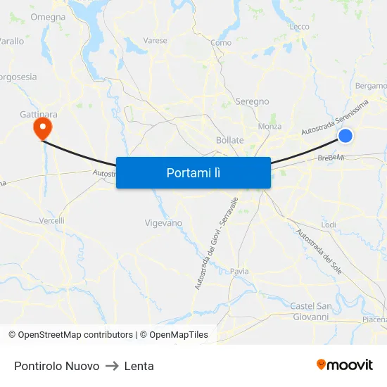 Pontirolo Nuovo to Lenta map