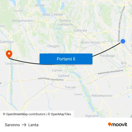 Saronno to Lenta map