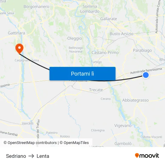 Sedriano to Lenta map