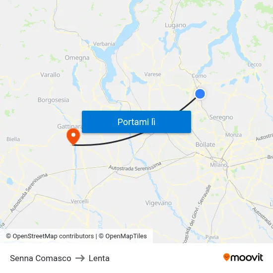 Senna Comasco to Lenta map