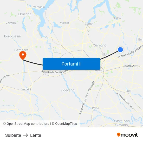 Sulbiate to Lenta map