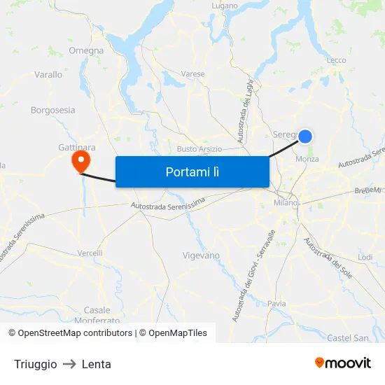 Triuggio to Lenta map