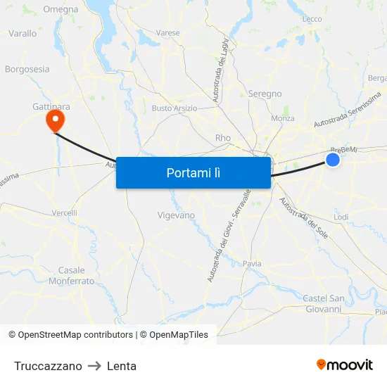 Truccazzano to Lenta map