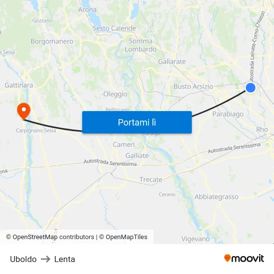 Uboldo to Lenta map