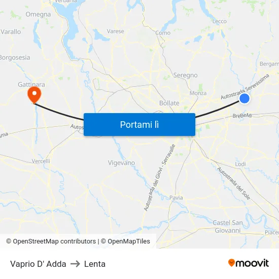 Vaprio D' Adda to Lenta map