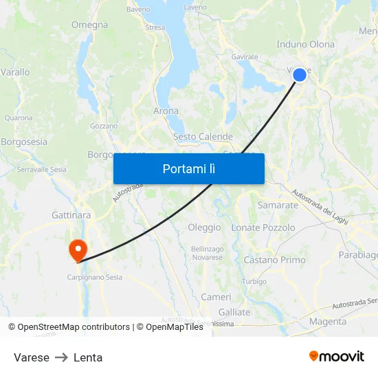 Varese to Lenta map
