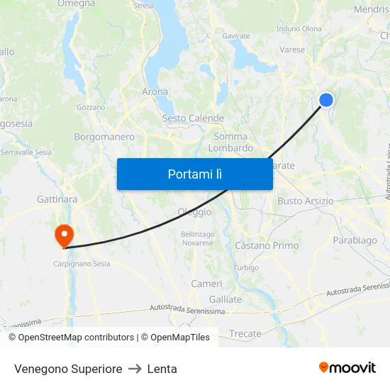 Venegono Superiore to Lenta map