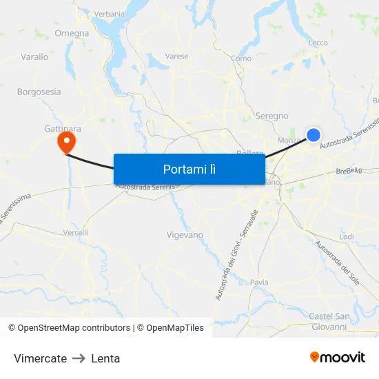 Vimercate to Lenta map