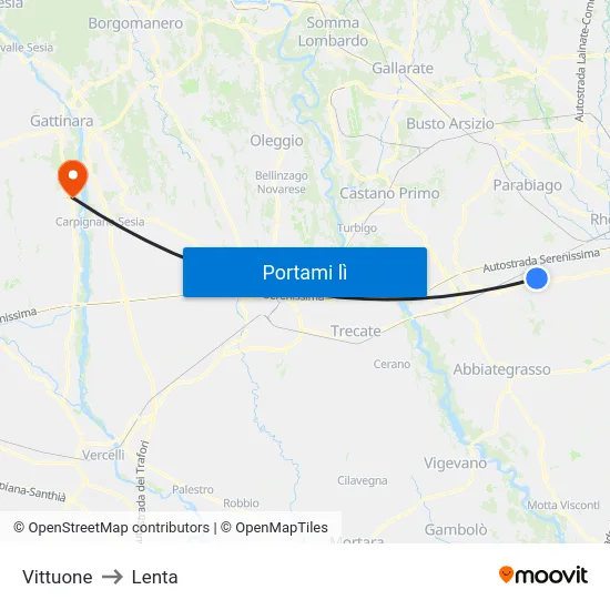 Vittuone to Lenta map