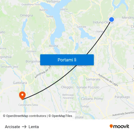 Arcisate to Lenta map