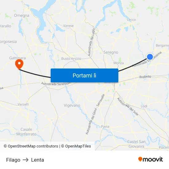 Filago to Lenta map