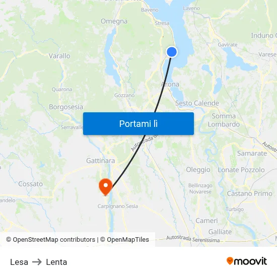 Lesa to Lenta map