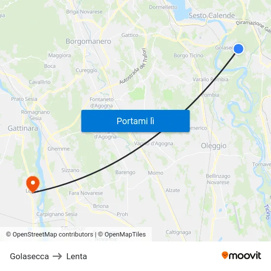 Golasecca to Lenta map