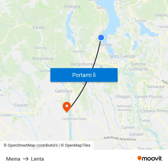Meina to Lenta map