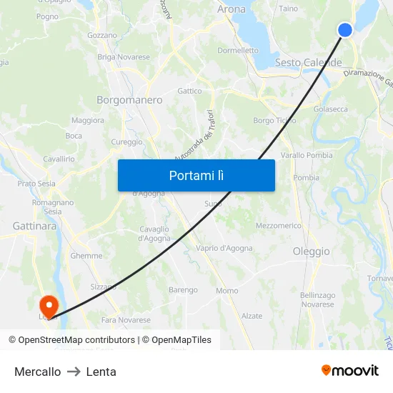 Mercallo to Lenta map