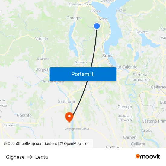 Gignese to Lenta map