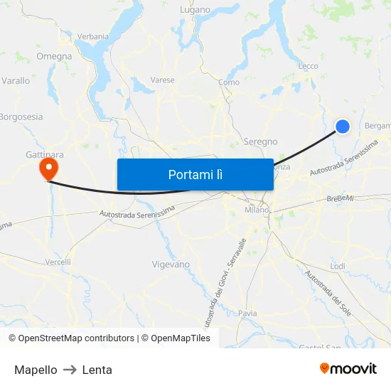 Mapello to Lenta map