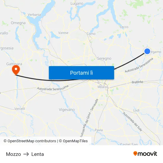 Mozzo to Lenta map