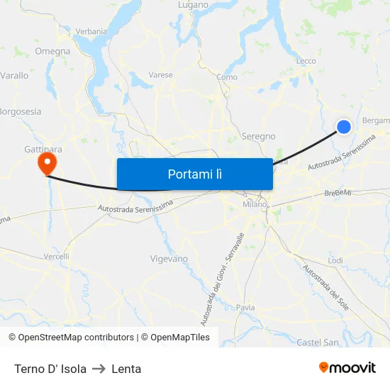 Terno D' Isola to Lenta map