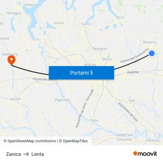 Zanica to Lenta map