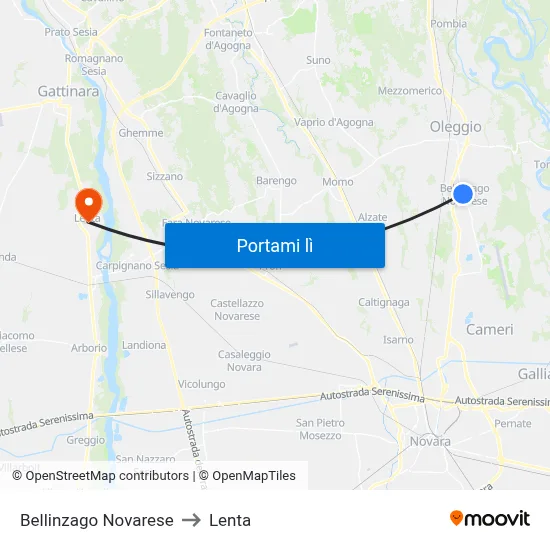 Bellinzago Novarese to Lenta map