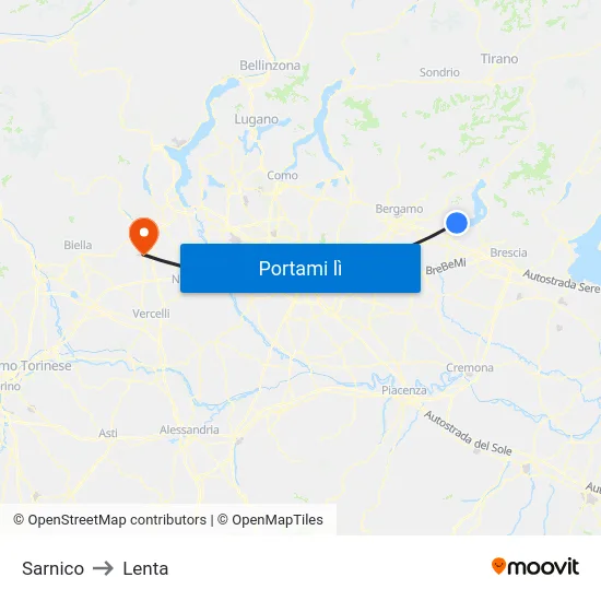 Sarnico to Lenta map