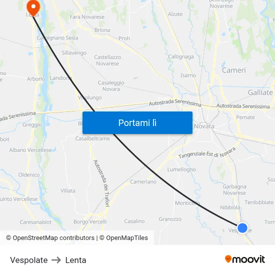 Vespolate to Lenta map
