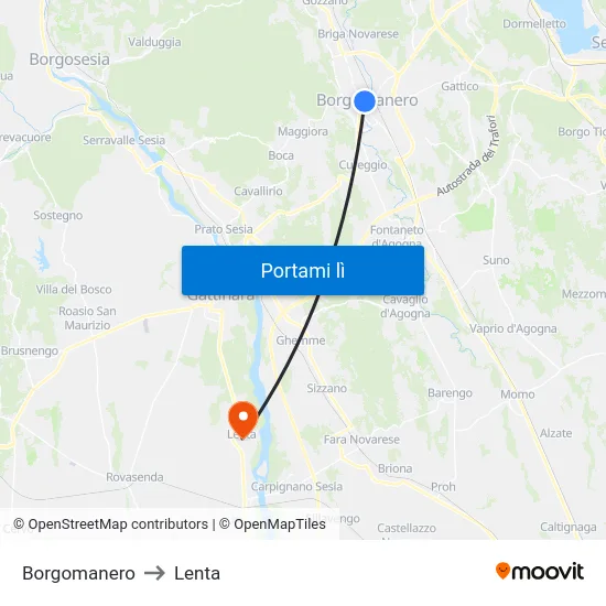 Borgomanero to Lenta map